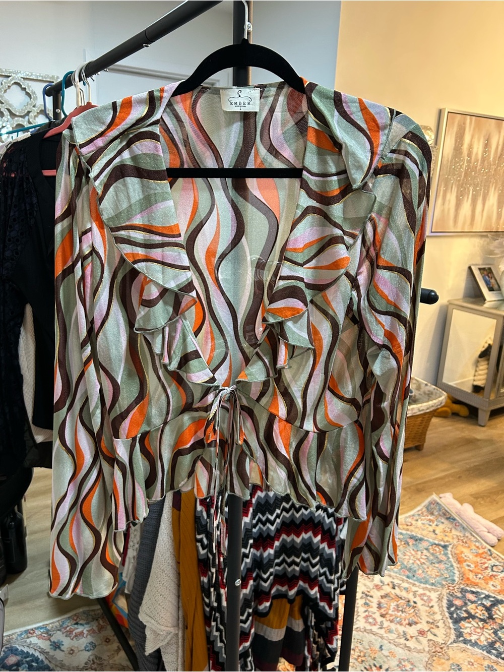 Tie-Front Ruffle Blouse in Sage Multi by LNA